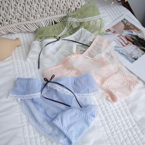 Cute Sexy Women Panties Underwear Transparent Briefs Lace Cotton Sweet Girls Intimates Bow Trim Thin Breathable