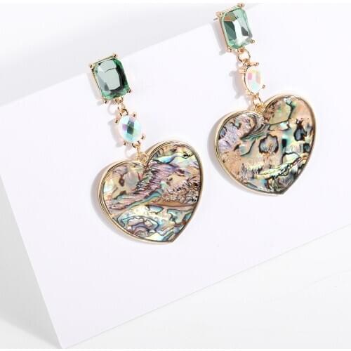 Fashion Big Lovery Heart Drop Dangle Earrings For Women Boho Crystal Green Abalone Shell Statement Jewelry Beach Party