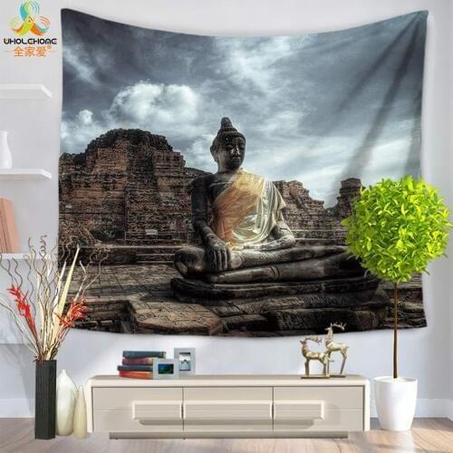 Buddha Statue Woven Plain Polyester Wall Hanging Printed Tapestry Yoga Mat Blanket Tablecloth Bedspread Beach Towel130/200*150cm