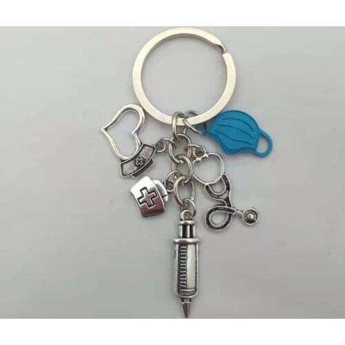2021 new design black keychain doctor medical tool stethoscope syringe face mask key ring nurse medical staff gift souvenir