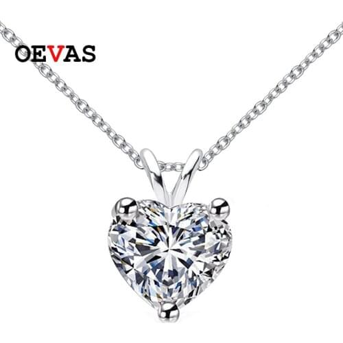 OEVAS Real 1 Carat Heart Moissanite Pendant Necklace For Women 100% 925 Sterling Silver Sparkling Wedding Party Fine Jewelry