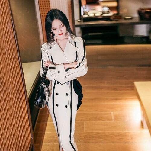 Autumn Long Sleeve Windbreaker Winter 2021 New Fashion Slim Waist Contrast Hip Skirt Oodji Vfemage Vintage Ukraine Dresses