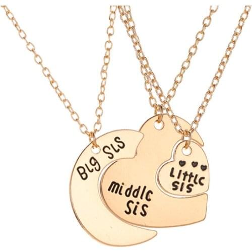 3 piece Lady Female Girl Women Girlfriend Couples Metal Gold Silver Color Family Love Letters Moon peach heart pendant Necklace