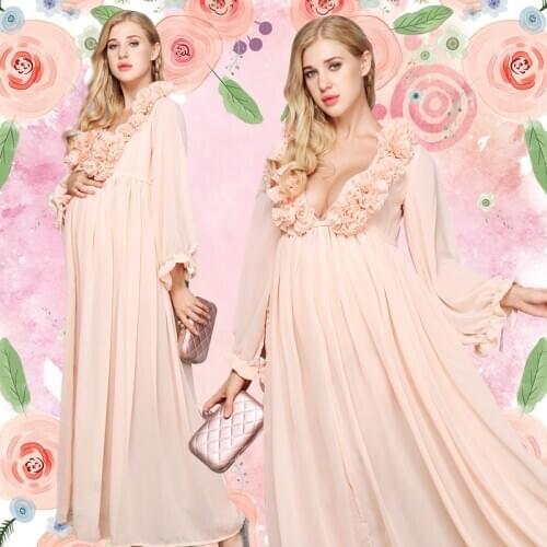 Maternity Maxi dresses for pregnant women pregnancy for photoshoot deep V-neck elegant photo shoot Party Gown dress