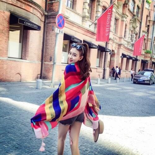 Beach Towel Quick-Dry Printed Scarf Female Summer Seaside Sunscreen Shawl Scarf Thin Dual-Use Super Wild Scarf Silk Scarf Shawl