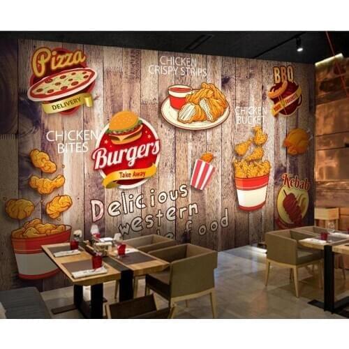 Custom 3D mural wallpaper hand-painted fried chicken burger western restaurant mural decorative painting