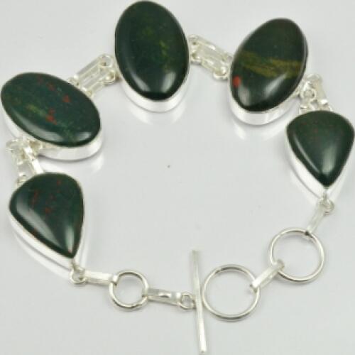 Blood Stone Bracelet Silver Overlay over Copper , 23 cm, B2038