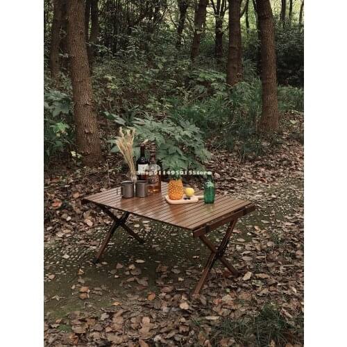 Solid Wood Folding Table Outdoor Portable Egg Roll Table Self Driving Camping Field Table