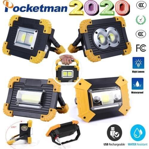 100W Super Bright Led Portable Spotlight Work Light USB RechargeableLed Latern torch use 2*18650 Or 3*AA Battery For camping