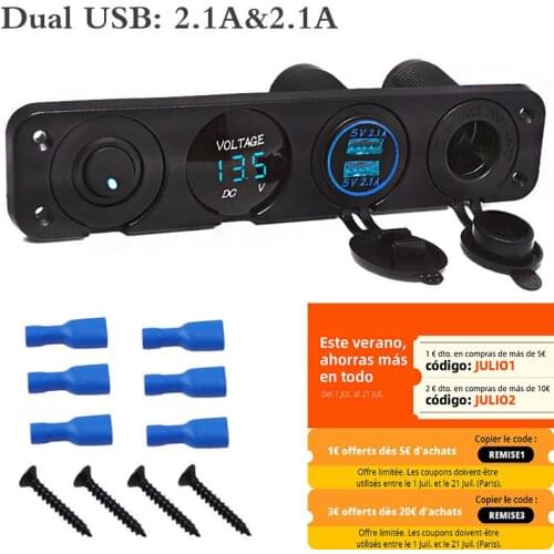 LED Rocker Switch Panel With Digital Voltmeter Dual USB Port 12V Outlet Combination Waterproof Switches For Car Marine Boat