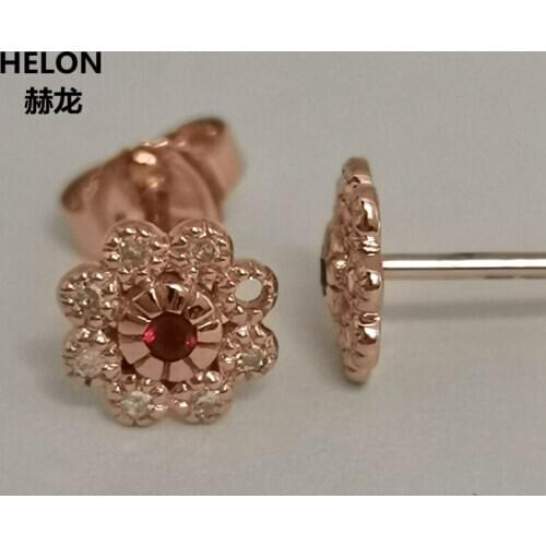 Solid 10k Rose Gold SI/H Natural Diamonds Women Stud Earrings Genuine Ruby Anniversary Wedding Earrings Trendy