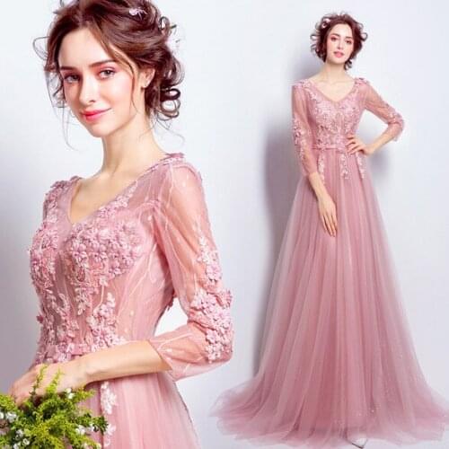 Embroidered Bridesmaids Dresses 2021 Long Lace Up V-Neck Marriage Sister Christmas Dress Women Wholesale Vestidos De Noiva