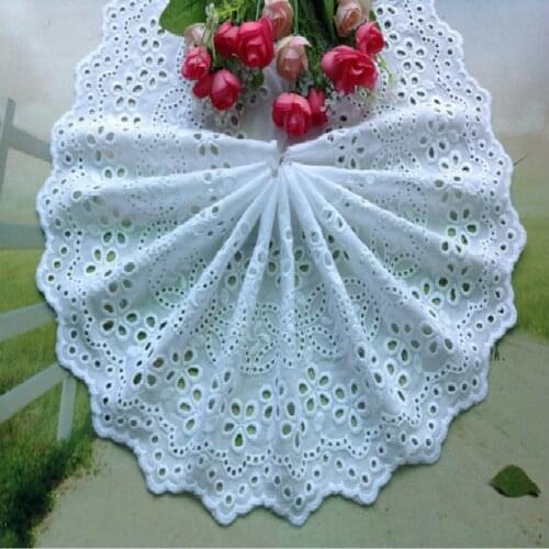 High Quality White Cotton Cloth Hollow Embroidered Lace Fabric DIY Clothes Accessories Lace Trim Width 19cm 5Yds/lot
