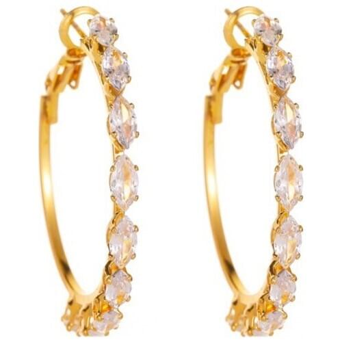 Bling Starry Clear Crystal Golden White Geometric Hollow Circle Fashion Alloy Hoop Earrings For Women