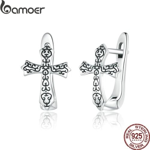 Bamoer Vine Cross Earrings for Women 925 Sterling Silver silver Statement Jewelry 2020 Original Design earring SCE943