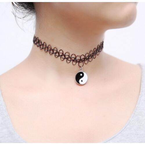 Tattoo Choker Necklace collares Vintage Stretch Punk Retro Elastic yinyang Pendants Necklaces women lady christmas gift 15design