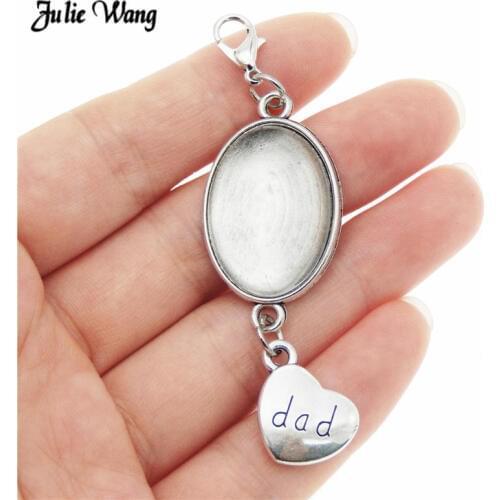 Julie Wang Alloy Oval Wedding Bouquet Photo Charm Silver Color Memorial Dad Mom Heart Bridal Pendants Keychain DIY Accessory