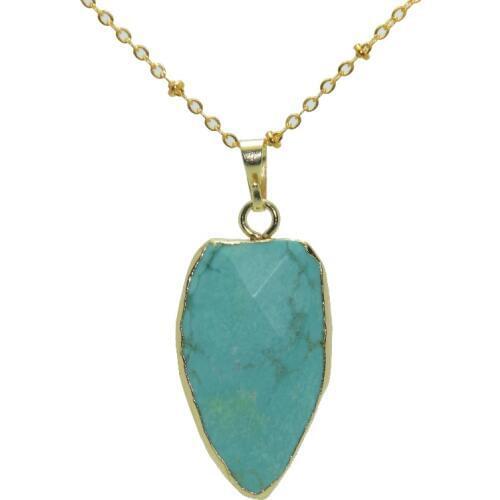 1pc Natural Gem Stone Women Necklace Gold Bezel shield Charm Chain Necklace Faceted Green Howlite Pendant Necklace for girl