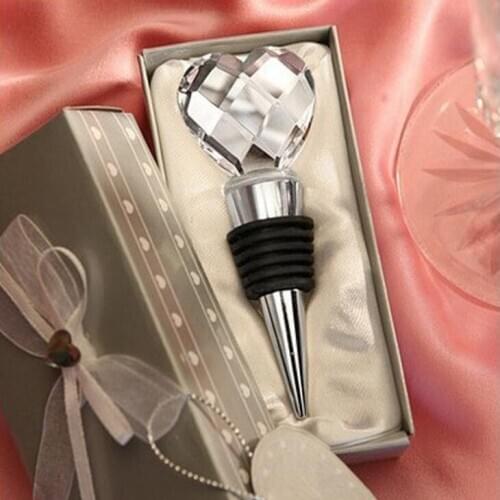 100pcs/lot Wedding Favors Creative Gifts Crystal Heart Alloy Wine Bottle Stopper Back Gifts for Guests LX2093