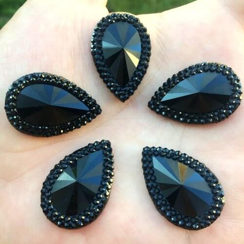 19*29mm 18pcs Absolute black Resin Tear drop Rhinestones Applique Strass Non Sewing Crystal Flat Back Stones -HZ04