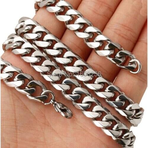 2015 Wholesale 8mm 22'' High Polished Lobster clasp Curb Link Chain Necklace Stainless Steel Jewelry Mens Necklace
