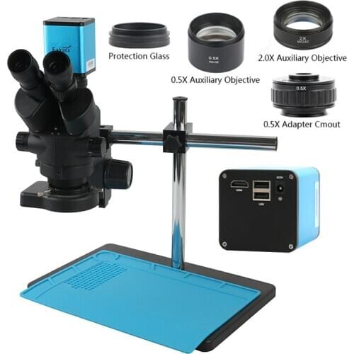 3.5-90X Simul-focal Trinocular Stereo Microscope 1080p HDMI SONY IMX385 Industrial Video Camera Measuring For PCB Soldering