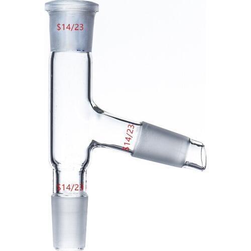 14/23 3-Way Glass adapter,75 Degree Bent,Distillation Head,Lab Glassware