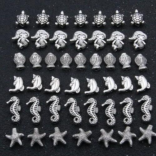 30Pcs 6 Style Charms Mermaid Turtle Dolphin Marine Life Small Hole Bead Spacer For DIY Necklace Jewelry Handmade Material