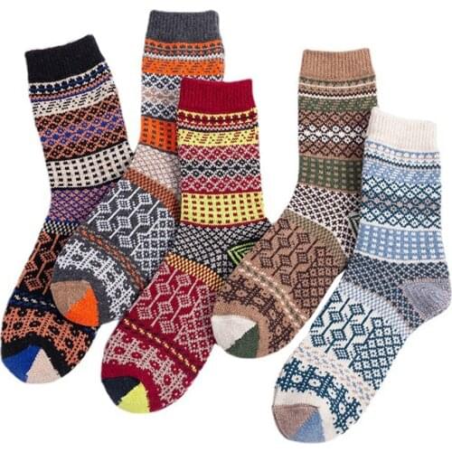 5 Pair Womens Socks Vintage Winter Soft Warm Cold Knit Wool Crew Socks