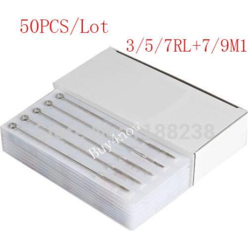 50pcs Mixed Assorted Disposable Sterile Tattoo Needles Round Liner 3/5/7RL Single Stack Magnum 7/9M1 For Tattoo Machine Tip Kits