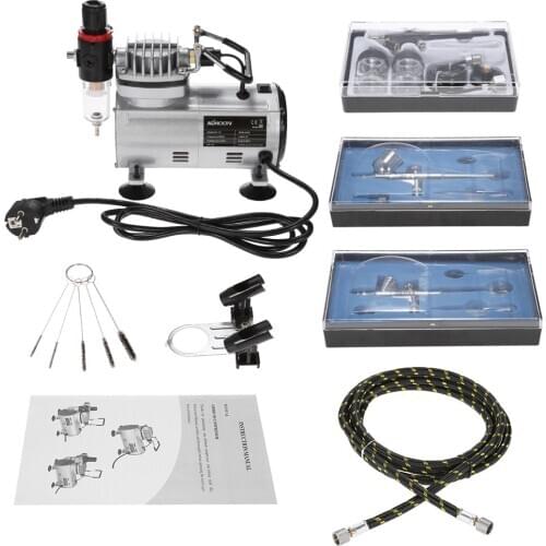 KKmoon Professional 3 Airbrush Kit With Air Compressor Dual-Action Spray Gun Air Brush Set Tattoo Nail Art Paint Cleaning Brush