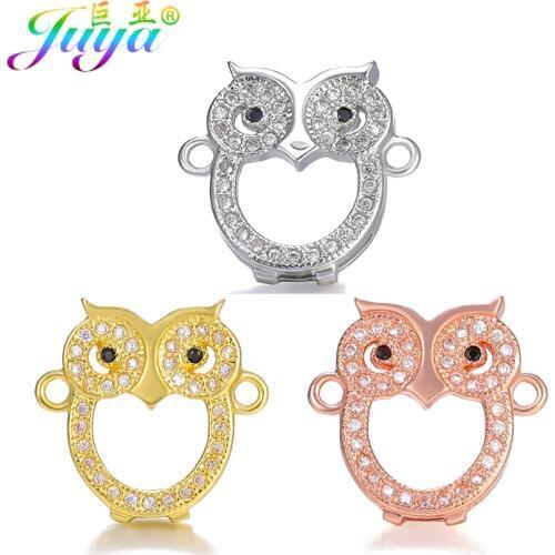 Juya DIY Bracelets Accessories Micro Pave Zircon Animal Charms Star Cat Owl Butterfly Connectors For Handmade Jewelry Making