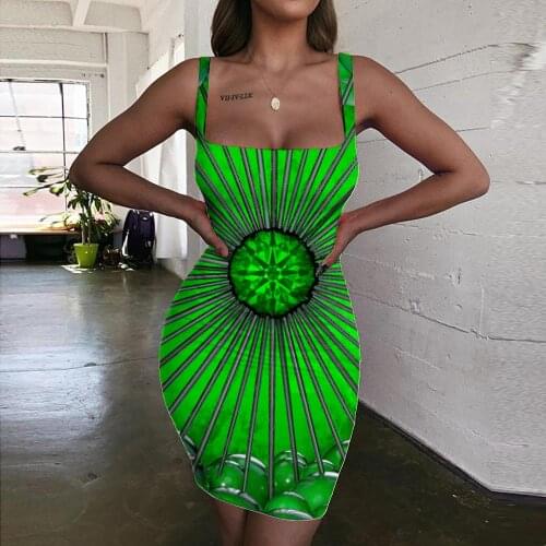 Giyu Brand Geometric Dress Women Psychedelic Bodycon Dress Vortex Vestido Sexy Ball Sundress Green Ladies Dresses