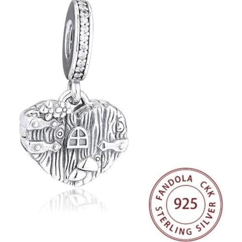 Genuine 925 Sterling Silver Home Sweet Heart Dangle Charms Fits Europe Bracelet Women Beads for Jewelry Making Kkralen Perles