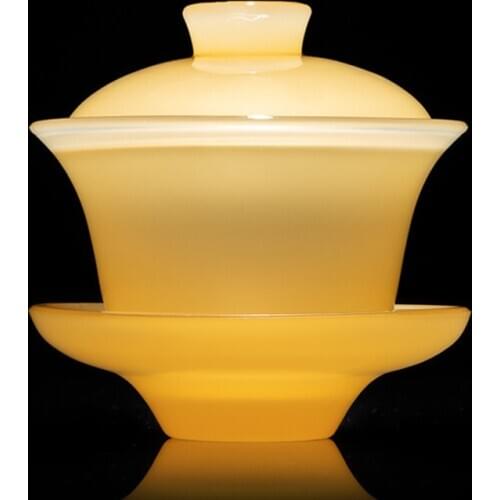 120ml Tea Bowl Jade Porcelain Tea Tureen Thicken Gaiwan Handmade Teaware Chinese Kong Fu Tea Set Drinkware Crafts Cup Collection