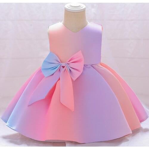 Infants Baby Girl Party Princess Dresses 2021 Summer Newborn 1st Birthday Baptism Dress For Child Gradient Colorful Bow Costumes