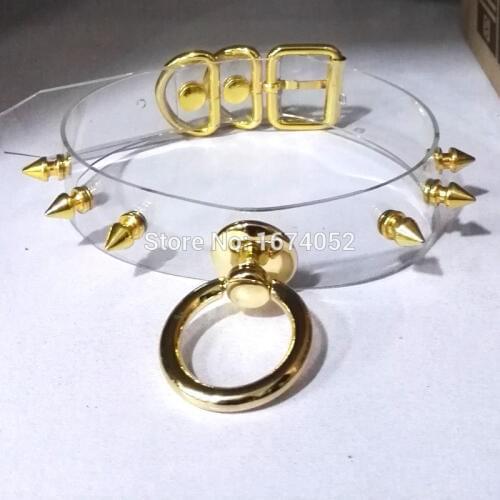 Designed 100% Handmade Handcrafted Hanging Choker Golden Spiked Studded Collar Clear pvc Vinyl Necklace