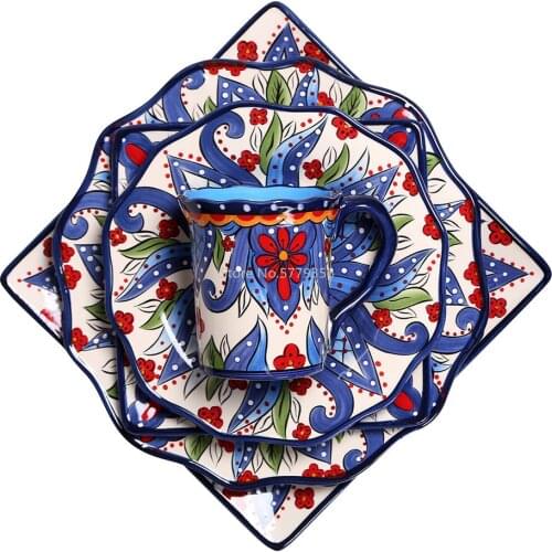 European Creative Ceramic Tableware Set A Hand-painted Large Western Steak with A Side Plate and A Square Plate of Cutlery