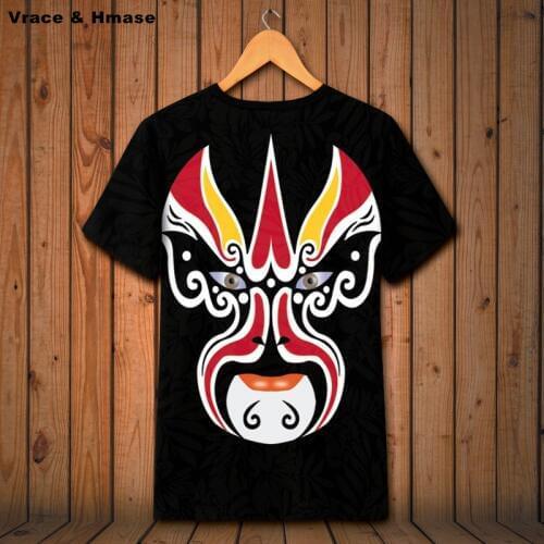 Chinese style Peking Opera Mask printing oversized short-sleeved t shirt Summer 2018 quality hollow breathable t shirt men S-6XL