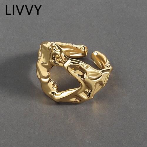 LIVVY Silver Color Korean Irregular Tin Foil Ring Female Creative Fashion Lava Hollow Opening Adjustment Jewelry Party Gift