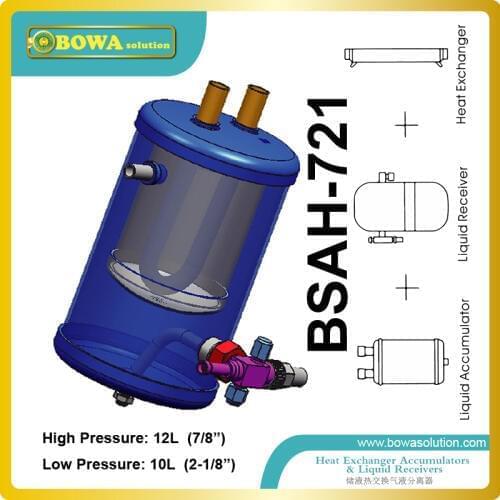 3-in-1 refrigeration componets transfer heat between liquid receiver and accumulator to get reasonable superheat and subcool