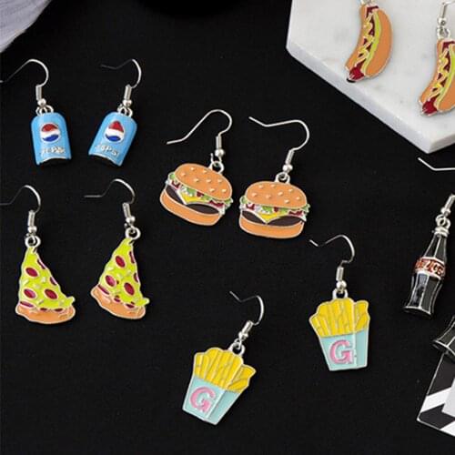 Creative Food Drink Dangle Earrings Sausage,Hamburger,Drink Bottle,Fries,Cola Earrings for Women Fashion Jewelry