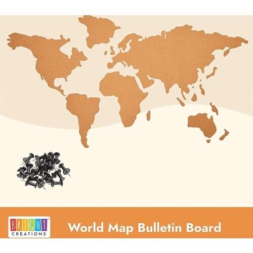 Creative Bulletin Board Set Adhesive Cork World Map Notice Display Board Ornament with 16 Push Pins Bulletin Board Home Office