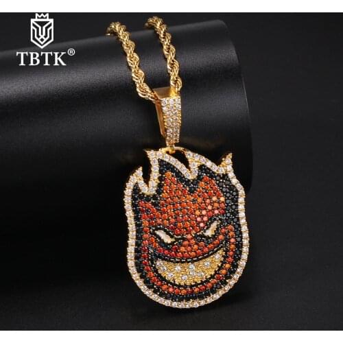 TBTK Hot Sell Super Red Fire Copper Pendant Necklaces Fashion Jewelry Zircon New Style Punk Men Hiphop Dropshipping