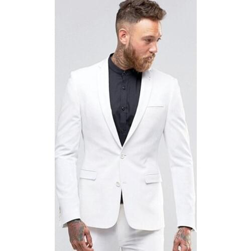 Men White Two Piece Mens Suit Peaked Lapel 2 Button Wedding Tuxedos Slim Fit Custom Suit Groom Tuxedo (Jacket+Pant)