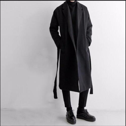 New Men Clothing Wool Trench Coat Over-the-knee Medium-long Woolen Outerwear Woolen Overcoat Outerwear Warm Windbreaker
