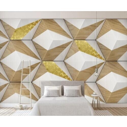 Bacal custom 3D wallpaper murals abstract triangle wood grain golden background wall for living room bedroom modern decoration