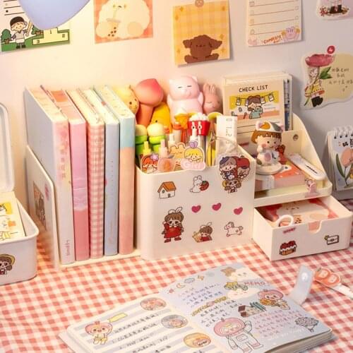 Desktop Organizer ABS 2 In 1 Multifunctional Desktop Storage Bag Pen Holder Bookshelf Bookend School Stationery Free Stickers