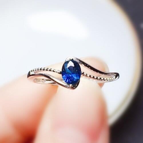 Natural real blue sapphire small ring 925 sterling silver 4*5mm 0.55ct gemstone Per jewelry Fine jewelry X215117