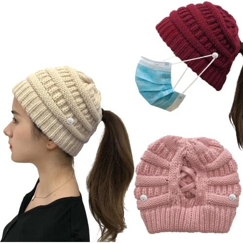 New Winter Button Hat for Women Beanie Hat Men Lady Knitted Winter Cap for Female Knitted Beanie Hat Warm Winter Skullies Cap